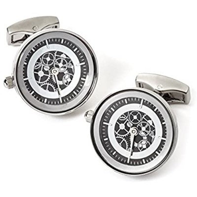 Tateossian Vintage Gear Watch Cufflink-RT Rhodium Silver and Gunmetal