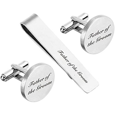 ZUNON Father of The Bride Cufflink Engraved Text Personalized Wedding Stepfather Stepdad Tie Clip Tack
