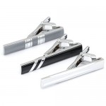 3pc Mens Tie Bar Clip 2.1 Inch Silver-tone Black Gray