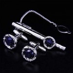 BagTu Crystal Galaxy Cufflinks and Tie Clip Set with Gift Box and Greeting Card Round Dark Blue Cufflinks and Tie Clip Gift Set for Men