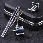 BagTu Shinning Galaxy Cufflinks and Tie Clip Set with Gift Box and Greeting Card Strip Galaxy Dark Blue Cufflinks and Tie Clip Gift Set for Men