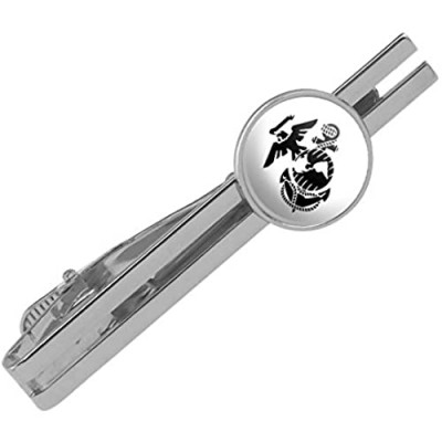 GRAPHICS & MORE Marines Black Logo on White Licensed Round Tie Bar Clip Clasp Tack Silver