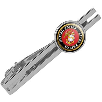 GRAPHICS & MORE Marines USMC Emblem Black Yellow Red Round Tie Bar Clip Clasp Tack Silver