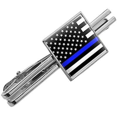 Graphics and More Thin Blue Line American Flag Square Tie Bar Clip Clasp Tack- Silver or Gold