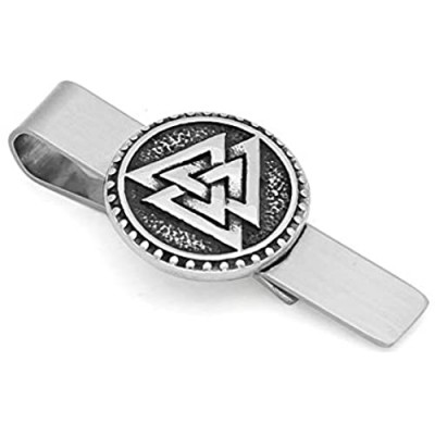 GuoShuang Nordic Viking Valknut Amulet Stainless Steel Tie Clips for Man and Women -with Valknut Rune Gift Bag