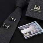 Kaidvll 4 PCS Tie Clips Cuff Links Tie Bar Money Clip Button Shirt Engraved Initials Copper Alloy Alphabet A-Z Gift Set with Box