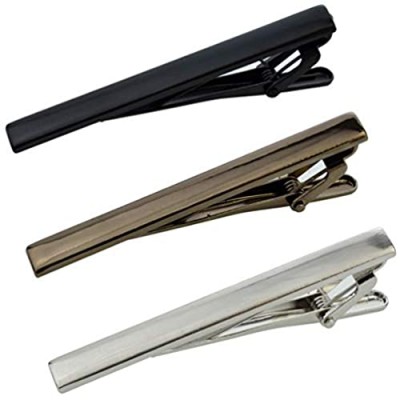 Lystaii 3pcs Tie Bar Clips Mens Necktie Bar Clip Metal Clasps Business Professional Tie Clip Matt Black Glossy Black and Silver