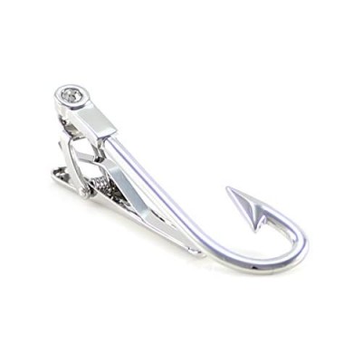 MENDEPOT Fishing Hook Tie Clip Rhodium Plated Nolvety Fishhook Tie Clip With Box