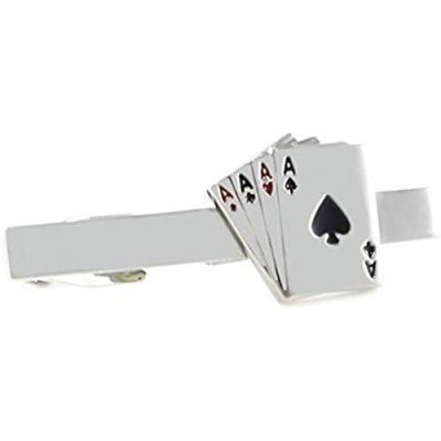 MENDEPOT Silver Tone Poker Tie Clip with Box 4 Aces Tie Clip Bridge Game Tie Clip