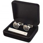 Men’s Initial Cufflinks and Tie Clips Set with Gift Box Letter M (3 Pieces)