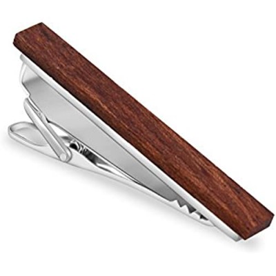 MERIT OCEAN Smart Men's Bulinga Wood Tie Clip Natural Tie Bar 2.1 Inch in Gift Box