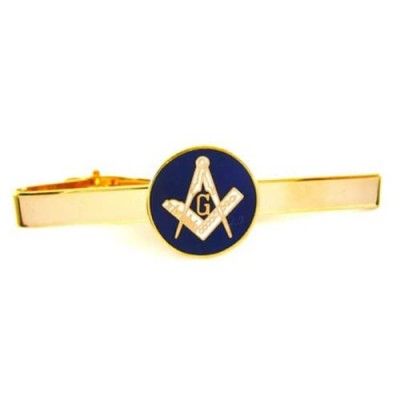 New Brass & Blue Masonic Freemason Mason Tie Bar Clip