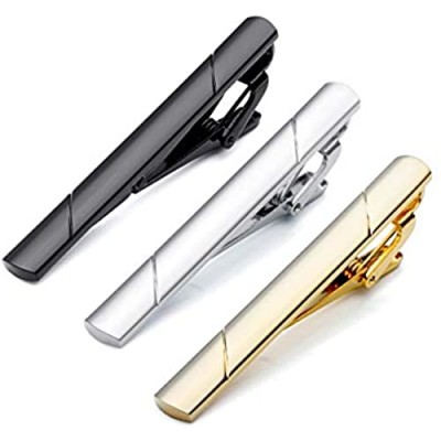PiercingJ 3pcs Set Stainless Steel Exquisite GQ Classic Tie Bar Clip Silver Tone 2.3Inches