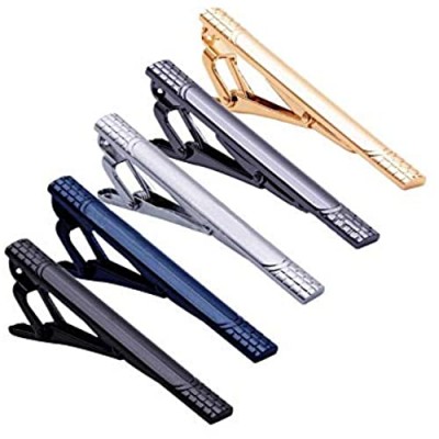 QIMOSHI 5Pcs Tie Clips for Men Tie Bar Clip Set for Father Husband Regular Ties Necktie Wedding Business With Gift Box
