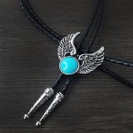 QUKE Bald Eagle Wing Natural Turquoise Stone Bolo Tie Native American Western Cowboy Handmade Genunie Leather