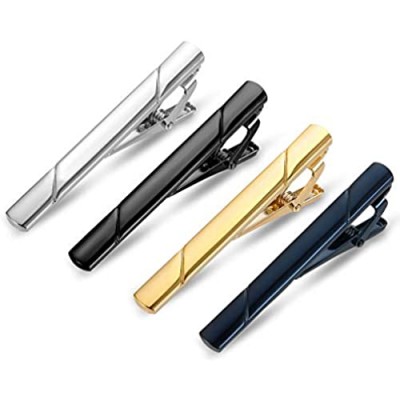 Roctee 4 Pack Tie Pin for Men Regular Tie Clip Set Tie Bar Necktie Bar Pinch Clips for Business Wedding and Daily Life Include Black Navy Gold Silver 4 Colors