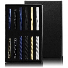 sailimue 12 Pcs Tie Clips for Men Tie Bar Clip Black Silver Gold Blue Ties Clips Necktie Wedding Business Regular Mens Tie Clip Set with Gift Box