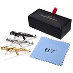 U7 Men Tie Clips for Wedding Anniversary Tie Clip Cufflinks Platinum/Black/Gold/Rose Gold Regular Tie Bar 1-6 Pcs Customizable