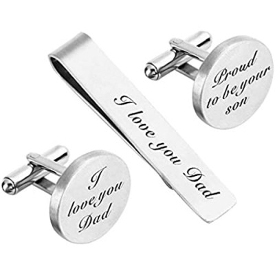ZUNON Cufflinks Wedding Engraved Father of The Bride/Groom Gifts Tie Clip Tack Bar