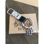 16th Birthday Black Genuine Leather Masculine Key Chain with Gift Packaging for Boy or Girl