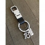 16th Birthday Black Genuine Leather Masculine Key Chain with Gift Packaging for Boy or Girl