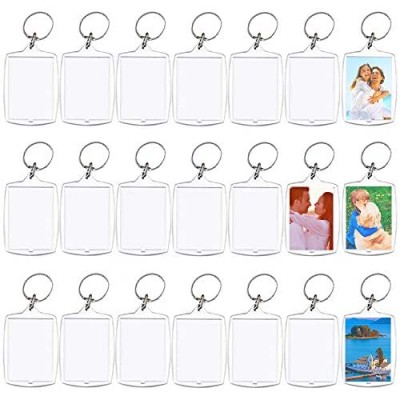 30 Pcs Acrylic Photo Frame Keyrings Picture Snap-in Keychains Custom Personalized Insert Photo Acrylic Clear Blank Keyring Keychain for Men Women Gifts (2.16 x 1.5 Inch)
