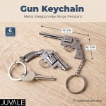 Gun Keychain - 6-Pack Metal Weapon Key Rings Pendant for Men Birthday Gifts 6 Designs Silver