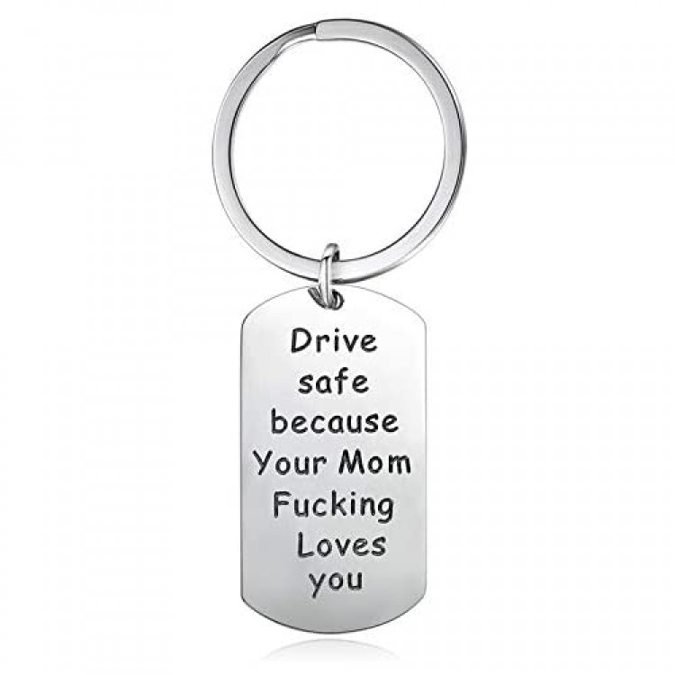 Inspirational Birthday Keychian From Mom for Son Daughter Drive Safe Keychains Anniversary Keyring