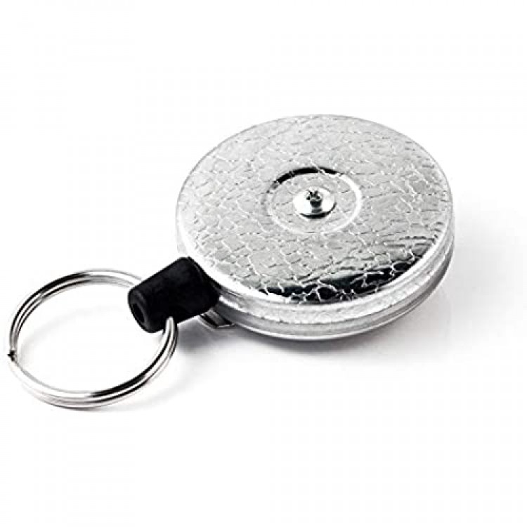 KEY-BAK Original Retractable Key Holder with a Chrome Front Steel Belt Clip Split Ring and Made in the USA