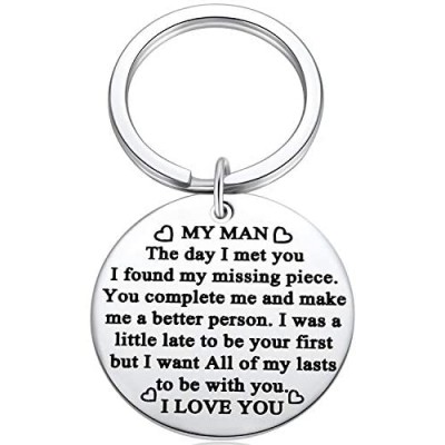 Keychain for Boyfriend My Man Keychain Gifts for Husband Spouse I love You Key Chain Birthday Valentine's Day Present for Him Keyring