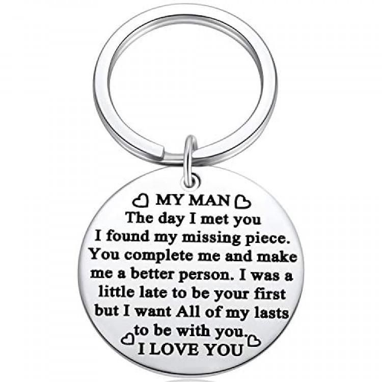 Keychain for Boyfriend My Man Keychain Gifts for Husband Spouse I love You Key Chain Birthday Valentine's Day Present for Him Keyring