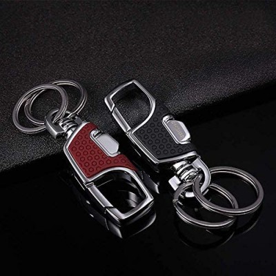LanMa 2PCS Key Chain Stainless Combination of Luxury Car Business Keychain Power & Elegance Key Holder for Men and Women - BLACK&RED