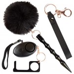Self Defense Keychain for Women Girls - Portable Protection Key Chain Tools - Women Safety Keychain with Alarm Window Breaker No Touch Door Opener Wristlet Pompom - Black Personal Defense