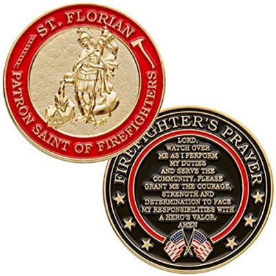 St. Florian Patron Saint of Firefighters Challenge Coin with Hero's Valor Prayer 1-Pack (Single Coin)