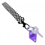 Wrist Lanyard Checkered Black and White Keychain Bracelet Keyring Wristband Black Metal Clip