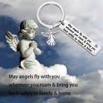 WUSUANED Traveller Keychain Gift May Angels Fly with You Wherever You Roam Bring You Back Safely to Family and Home
