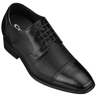 CALTO Men's Invisible Height Increasing Elevator Shoes - Black Premium Leather Lace-up Formal Oxfords - 3.2 Inches Taller - Y40552