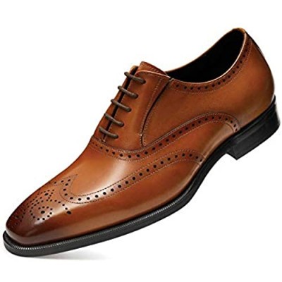 FRASOICUS Men’s Dress Shoes with Genuine Leather in Classic Brogue Elastic Band Oxford Formal Shoes for Men