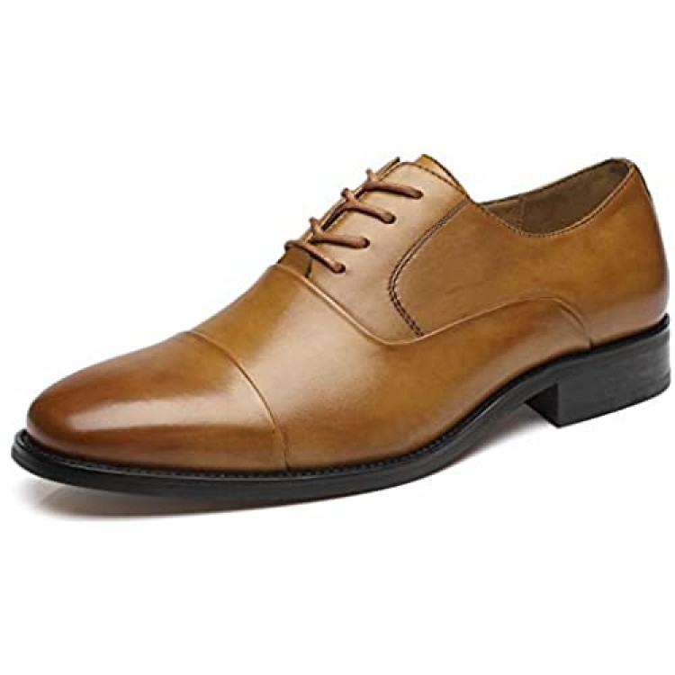 La Milano Mens Leather Cap Toe Lace up Oxford Classic Modern Business Dress Shoes for Men