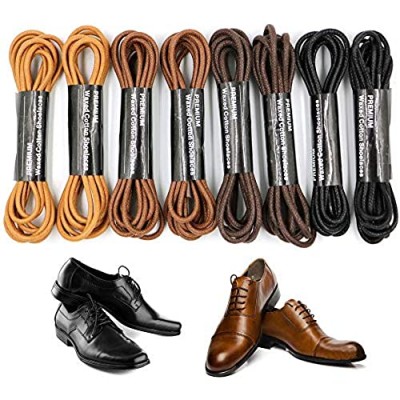 Mobey 8 Pairs Dress Shoes Laces Waxed Round Shoe Lace Strings for Dress Shoes Leather Shoes
