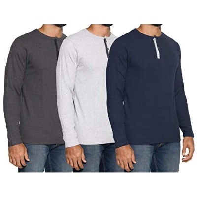 3 Pack: Men's Henley Long Sleeve Fashion Casual Fit T-Shirts Cotton Heavyweight Outerwear