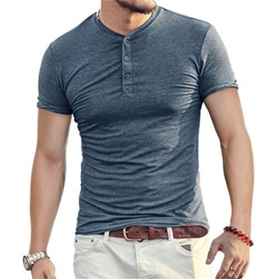 Aiyino Mens Casual Slim Fit Long Sleeve Henley T-Shirts Cotton Shirts