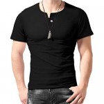 Aiyino Men's Casual Slim Fit Single Button Long Sleeve Placket Plain Henley Top T Shirts