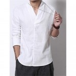 Cafuny Men's Casual Long Sleeve Solid Gentle Style Natural Linen Henley Popover Shirt