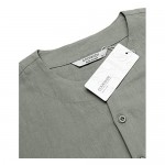 COOFANDY Mens Cotton Linen Henley Shirt Casual Beach Lightweight Solid Top Shirt
