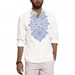 COOFANDY Men's Henley Shirt Long Sleeve Floral Print Casual Zip Up Cotton Beach Party Hippie T Shirt