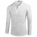 COOFANDY Mens Slim Fit Long Sleeve T-Shirts Linen Banded Collar Henley Shirts