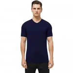 Eizniz Men's Merino Wool Short Sleeve Crew T-Shirt - V Neck Henley Tee Shirt Everyday Anti Odor