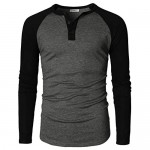 H2H Men Casual Slim Fit T-Shirt Long Sleeve Spandex Blended Henely T-Shirt