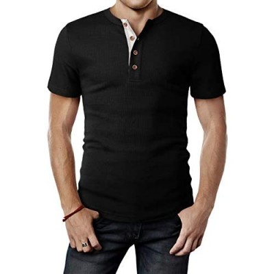 H2H Mens Casual Slim Fit Henley Shirts Short Sleeve Waffle Fabric